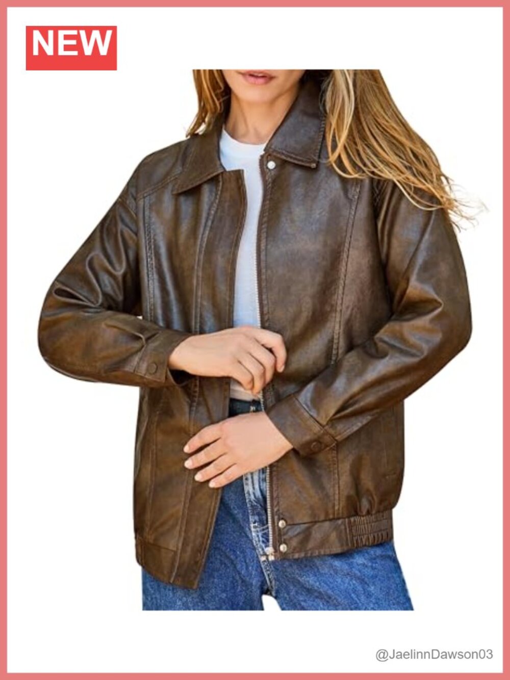 Oversized Faux Leather Bomber Jacket Zip Up Moto Street Coat